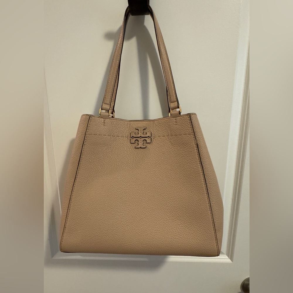 Tory Burch Mcgraw Triangular Pebbled Leather Tote… - image 1